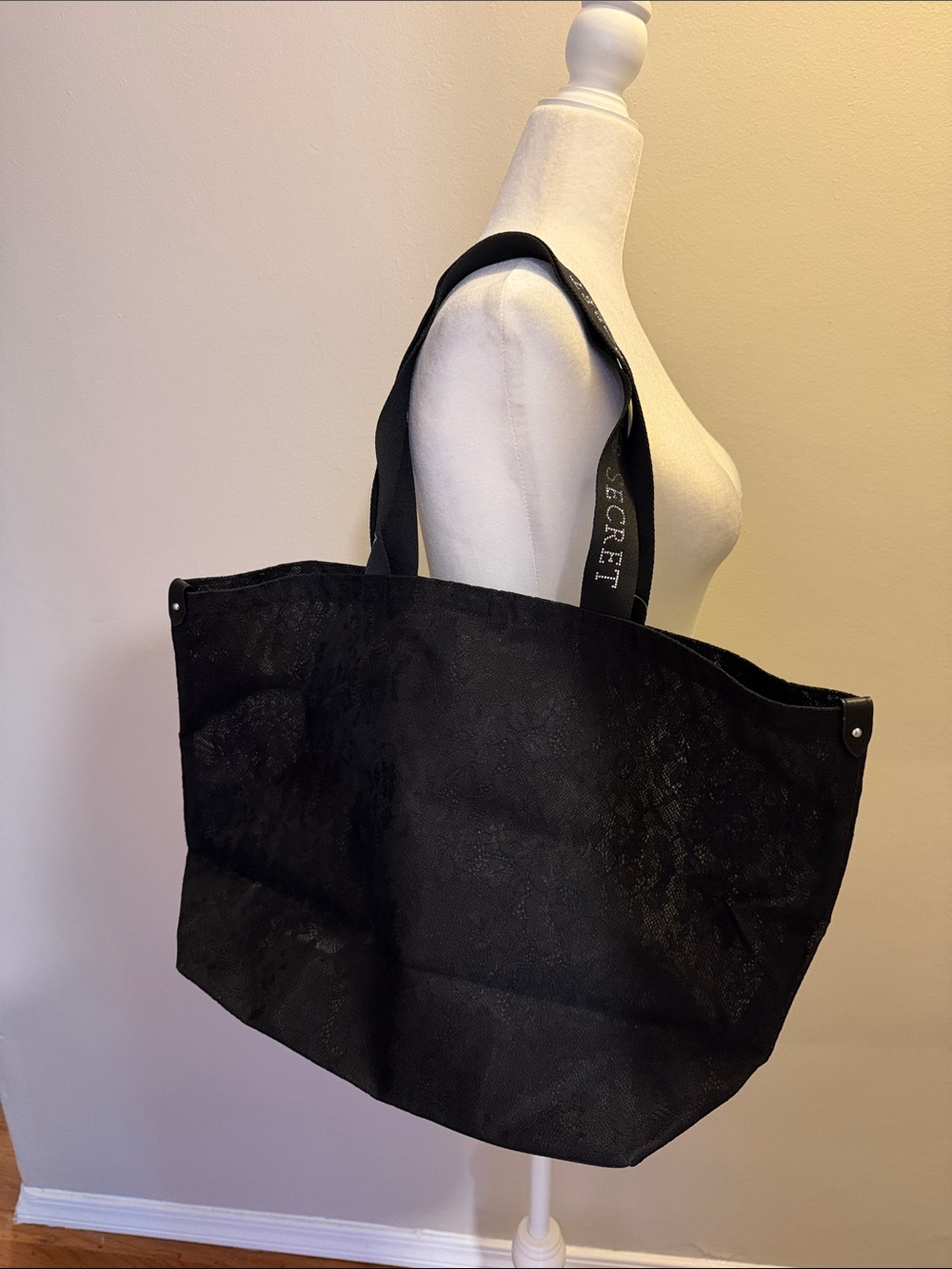Victoria's Secret Black Lace Tote with Branded Crystal Straps